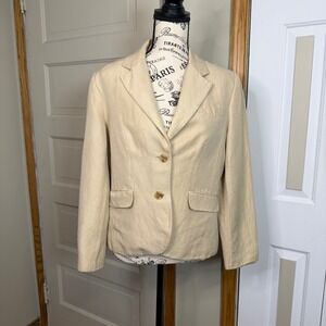 Talbots Womens 10P Linen Silk  Blend Blazer Tan Button Front Preppy Professional